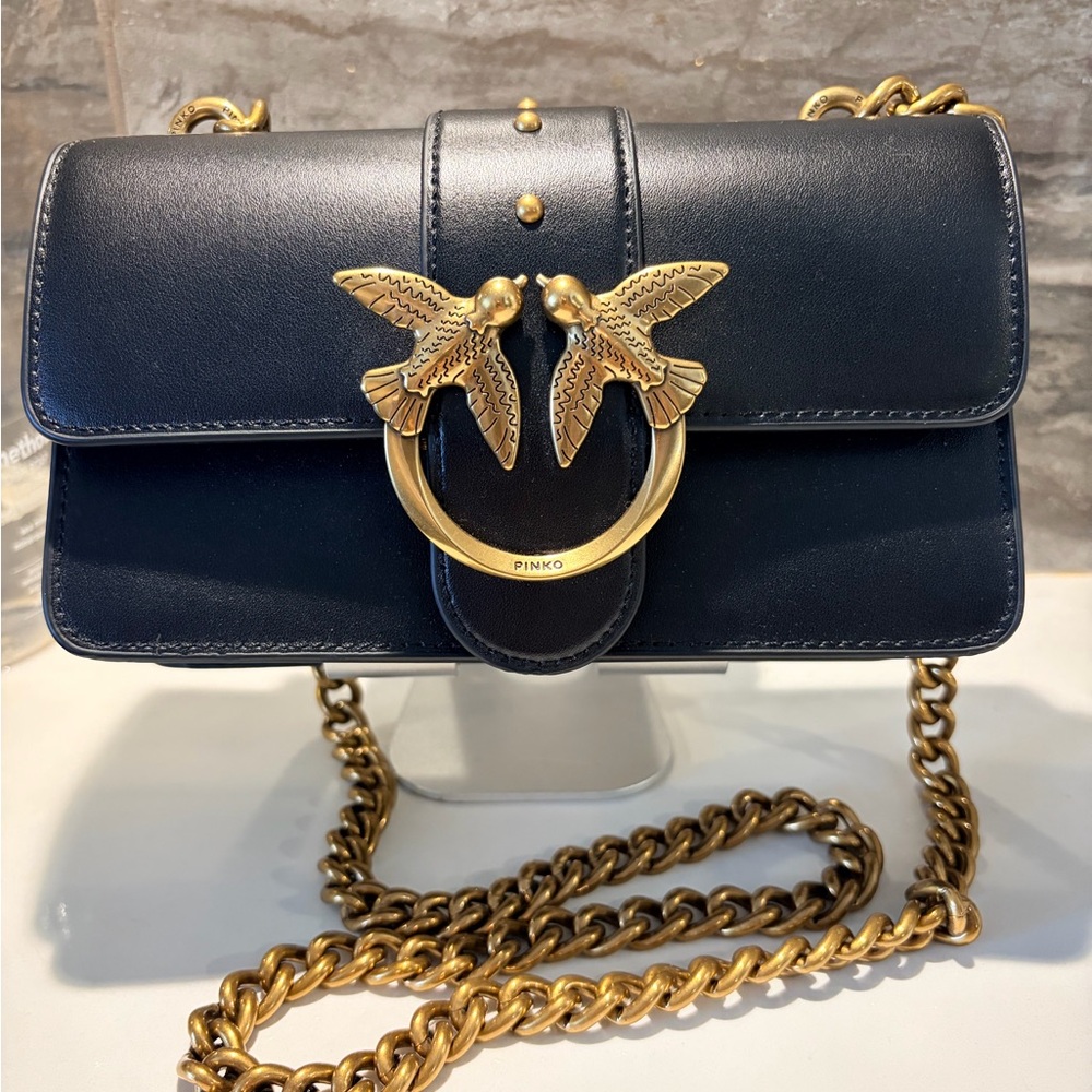 Pinko Leather Crossbody with Gold Bird Ring Hardware